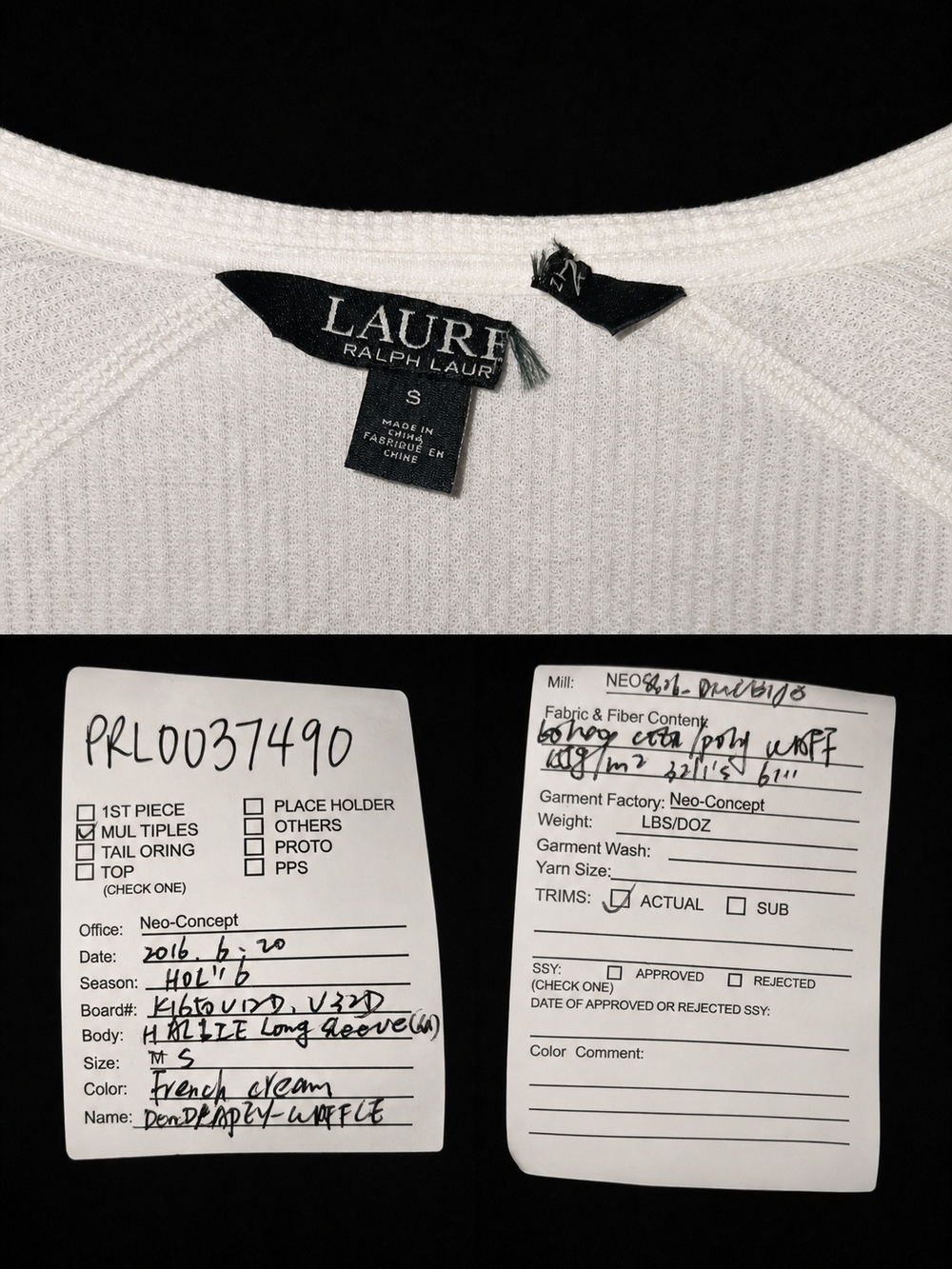 Sample!!Ralph Lauren Cream Ribbed Long Sleeve Top Sz Sm - Picture 2 of 2